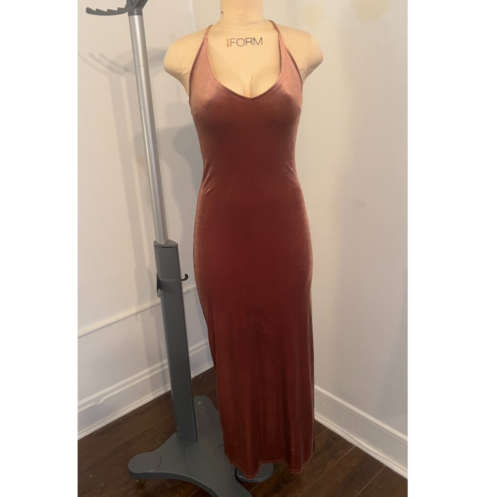 Velvet Maxi Dress w/ Side Slit Sz SMALL